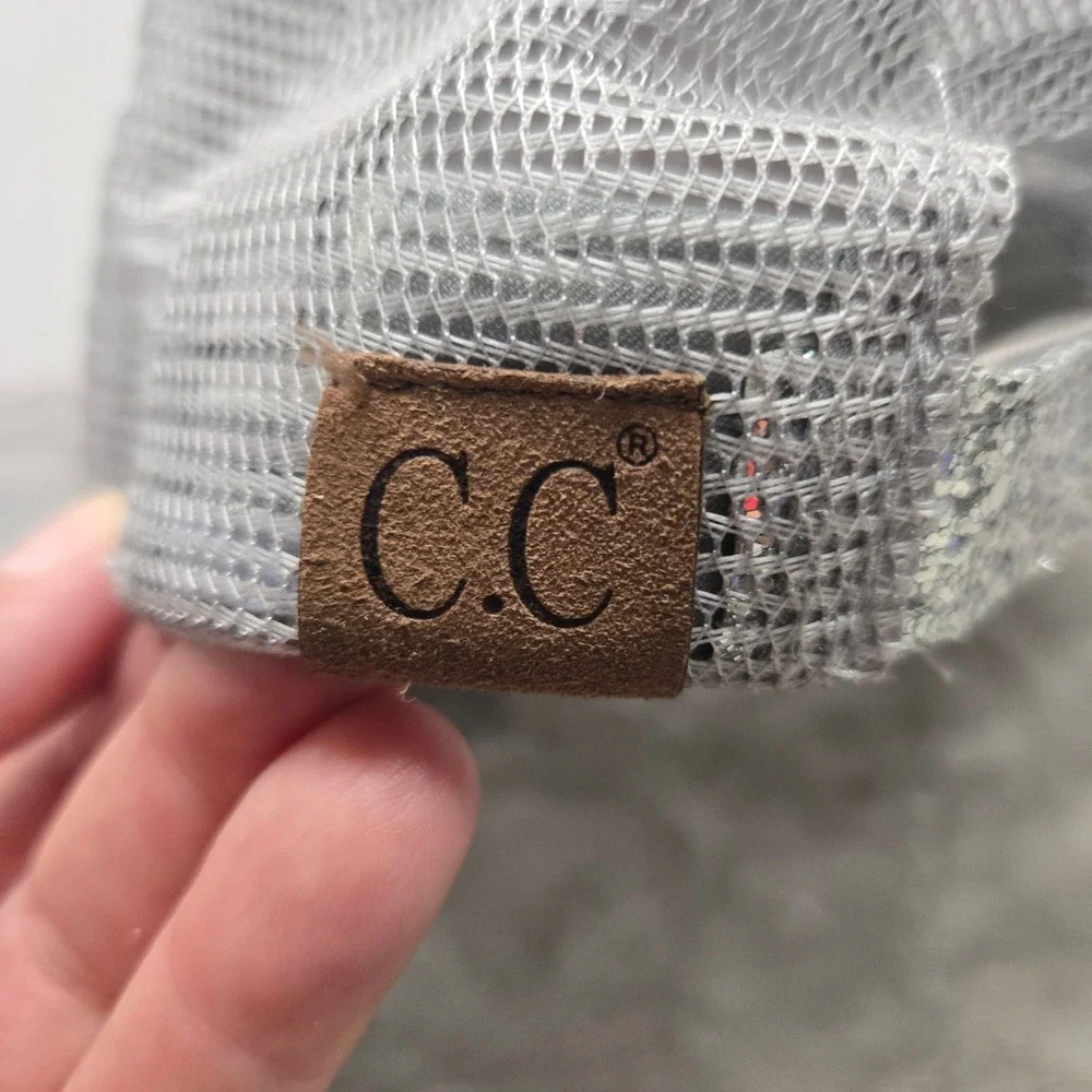 CC Exclusives Silver Sequin Trucker Hat Light Grey Mesh Snapback Cap TCB-07 New